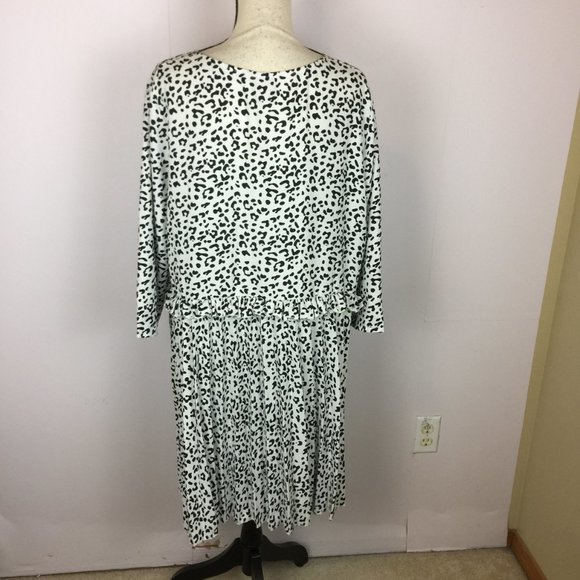 ASOS Shift Dress Sz 14 Womans White Black Animal Print V-Neck Ruffle Long Sleeve - Picture 3 of 13
